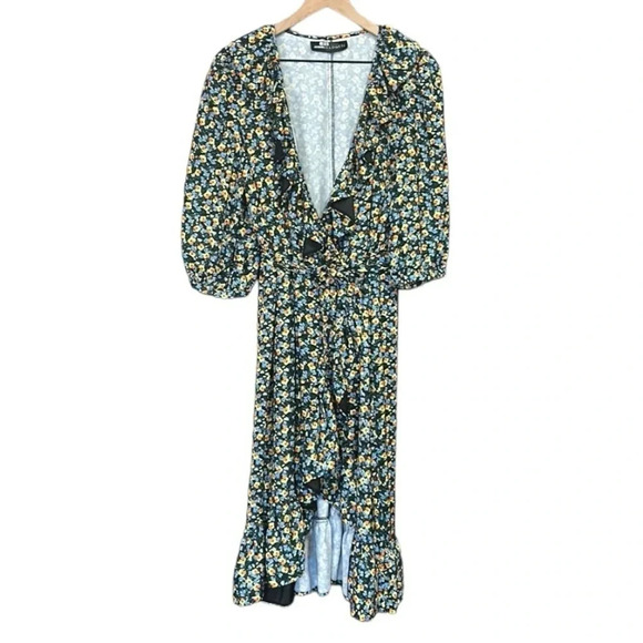 Eloquii x Jason Wu Wrap Dress V Neck Floral Patterned Ruffled Wrap Dress Sz 10 - Picture 3 of 7